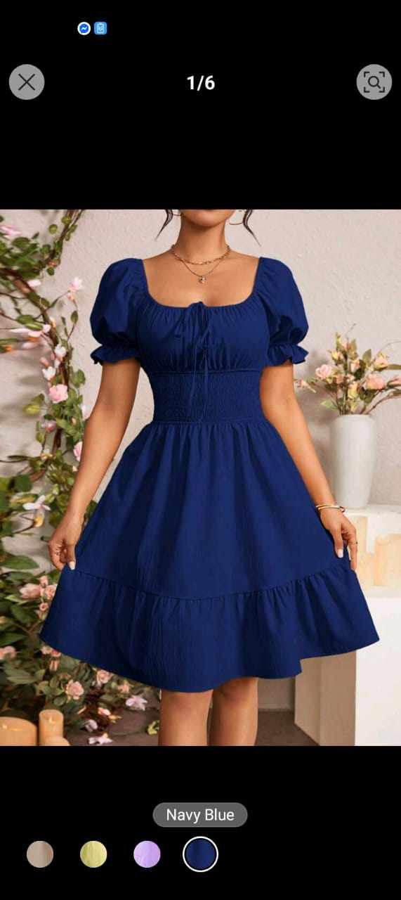 SHEIN Raffinéa Women's Summer Solid Color Front-Tie Short Puff Sleeve Ruffle Hem Elegant Dress