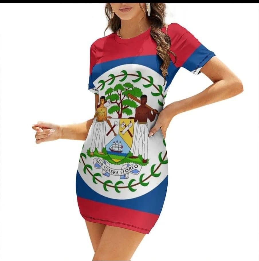 Belizean flag dress with sleeves