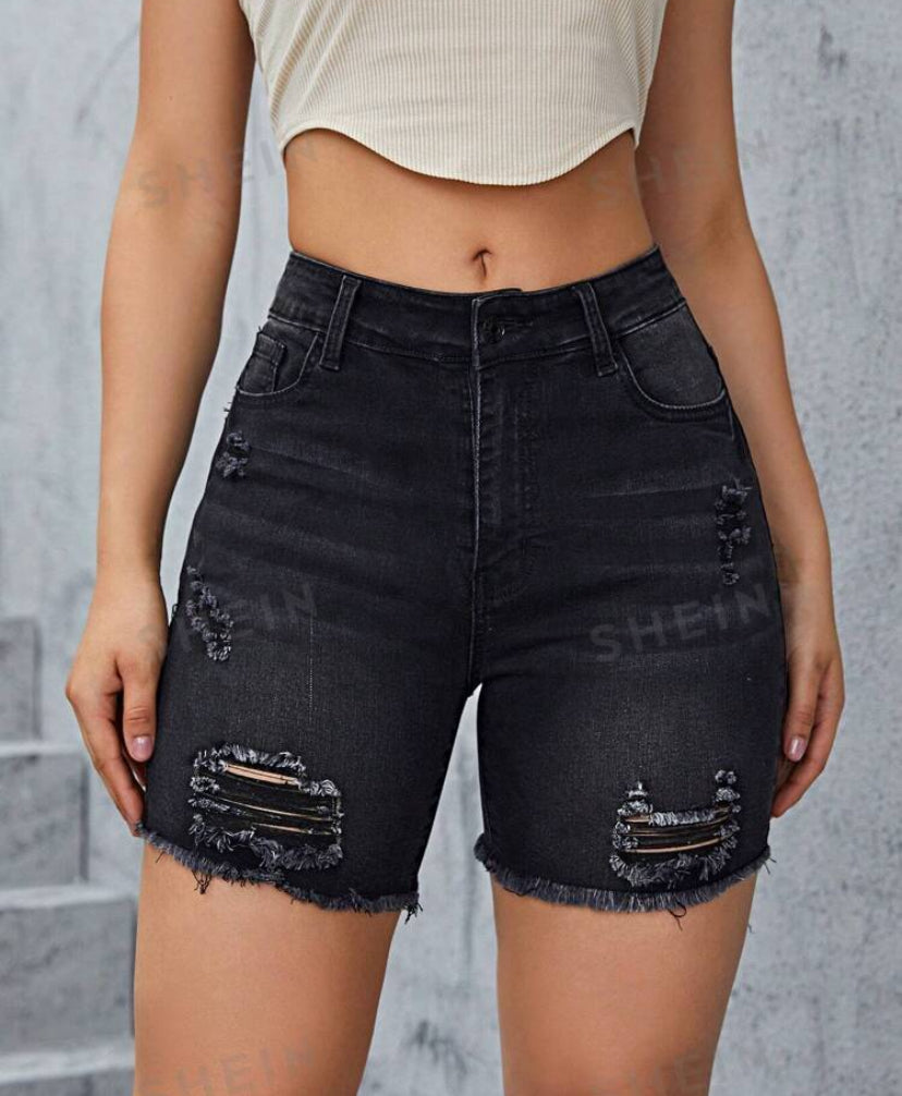 SHEIN EZwear Ripped Raw Hem Denim Shorts