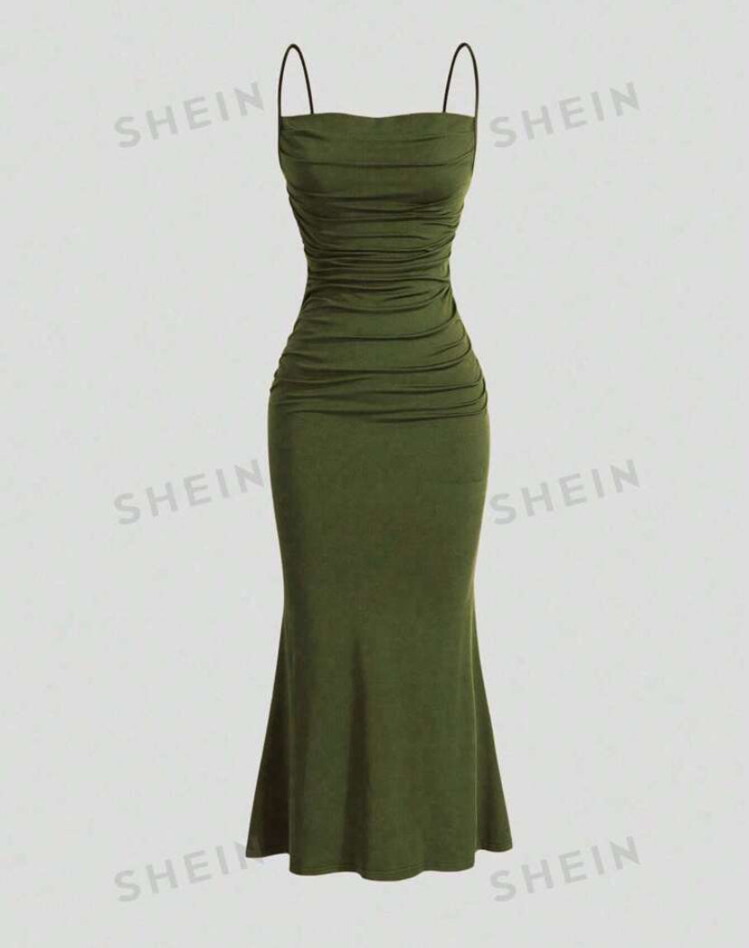SHEIN MOD Plus Size Solid Color Bodycon Mermaid Hem Cami Dress, Elegant Party Dress For Summer