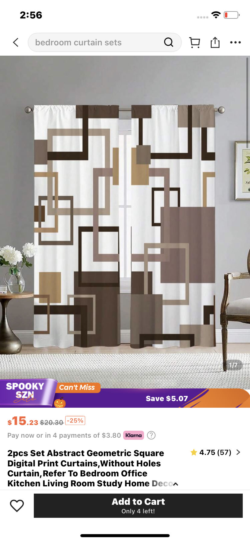 2pcs Set Abstract Geometric Square Digital Print Curtains,Without Holes Curtain,Refer To Bedroom Office Kitchen Living Room Study Home Decor