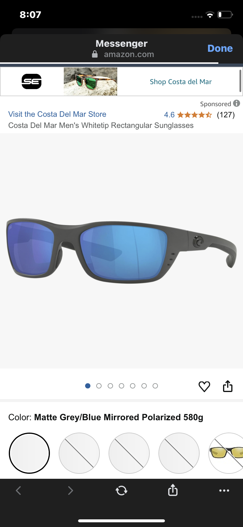 Costa Del Mar Men's Whitetip Rectangular Sunglasses