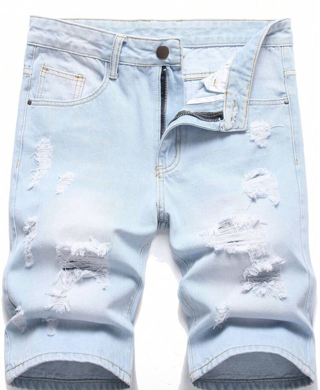 Men Cotton Ripped Frayed Denim Shorts