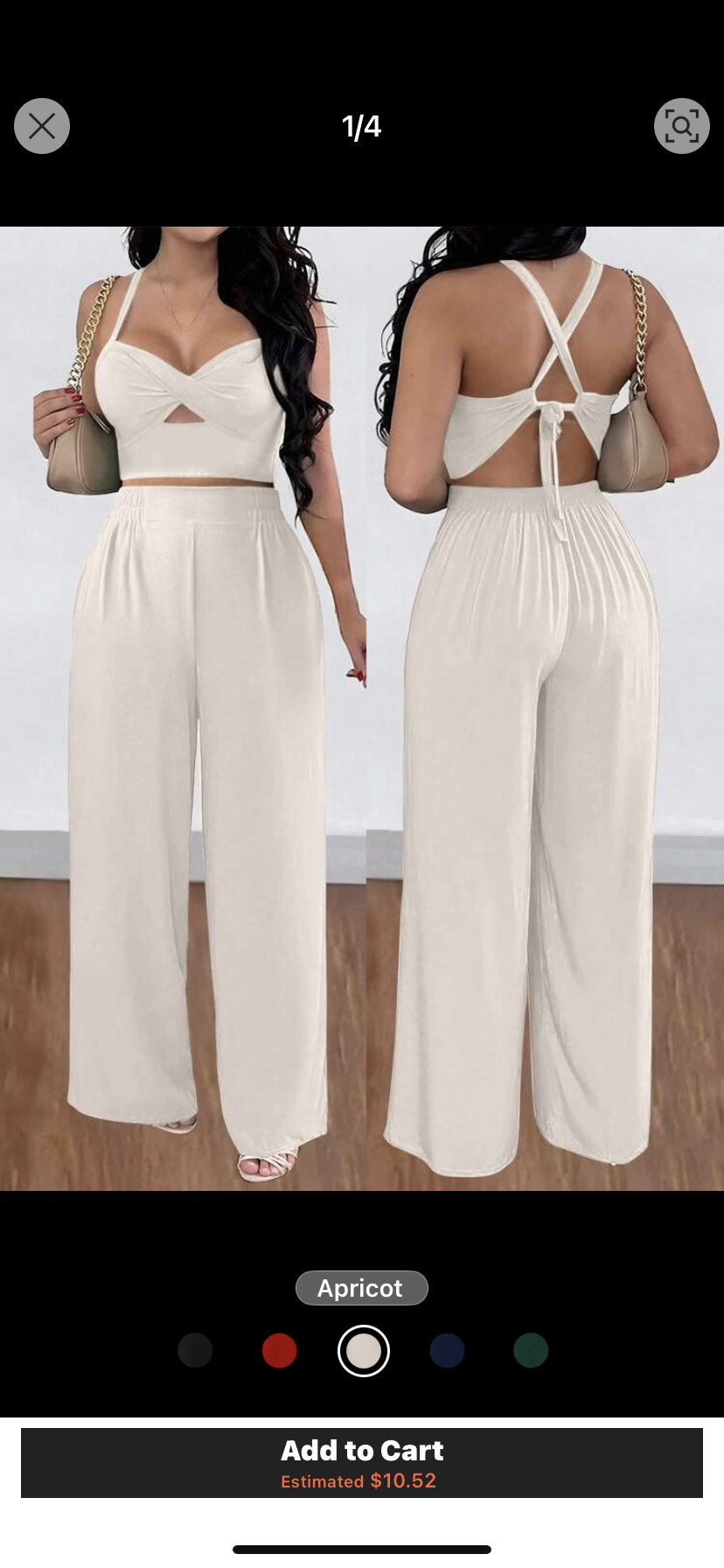 Silhoulove 2pcs Sexy Vacation Twist Back Tie Strap Loose Wide Leg Pants Set