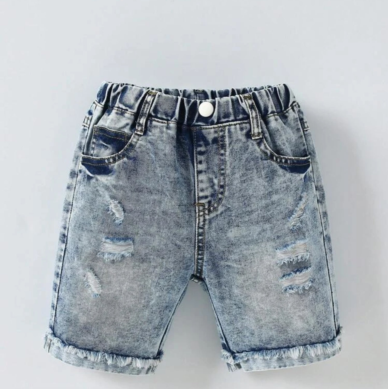 Young Boy Ripped Raw Trim Denim Shorts