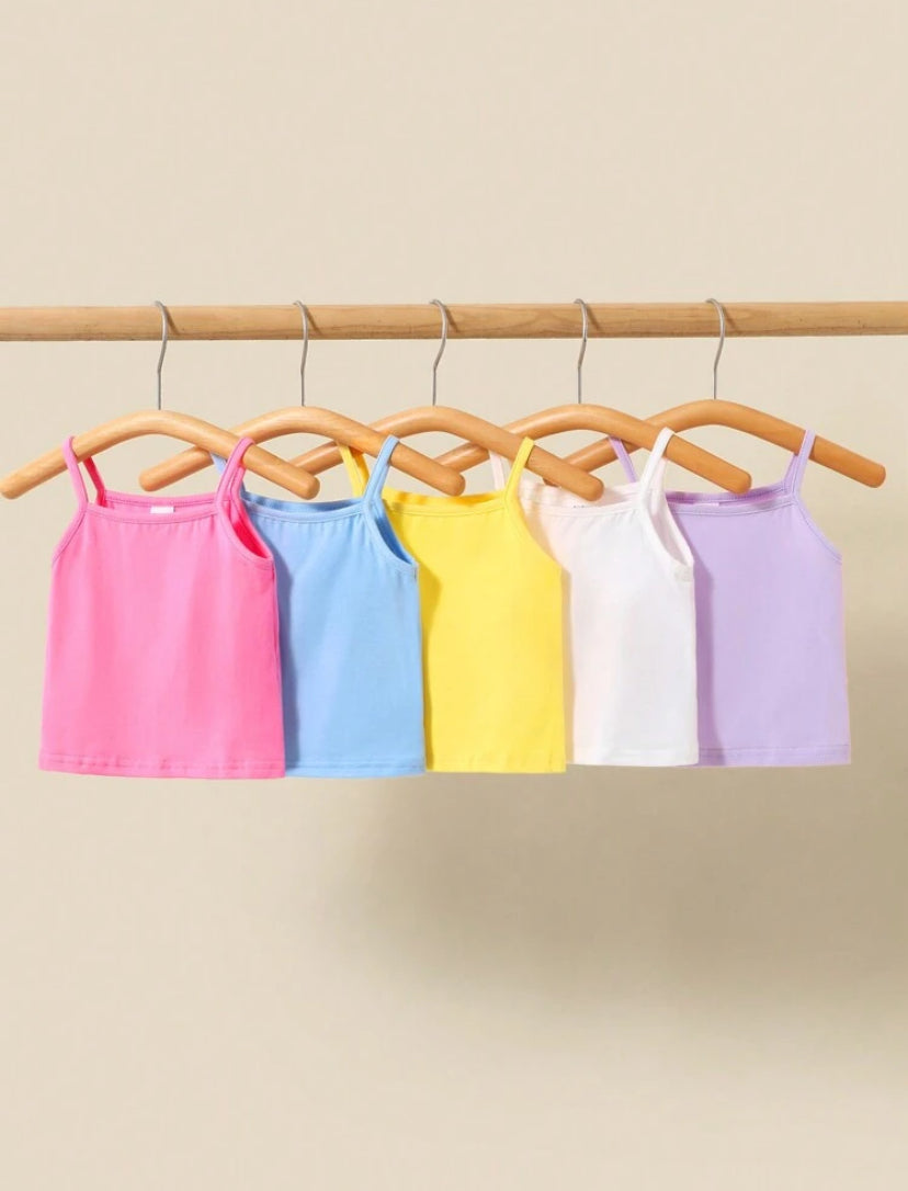 SHEIN Baby Girl's 5pcs Knitted Solid Color Short Cami Top Set For Casual Wear
