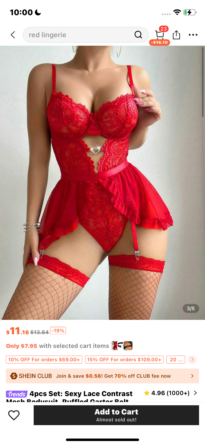 4pcs Set: Sexy Lace Contrast Mesh Bodysuit, Ruffled Garter Belt Skirt & 2pcs Stockings Bridallingerie
