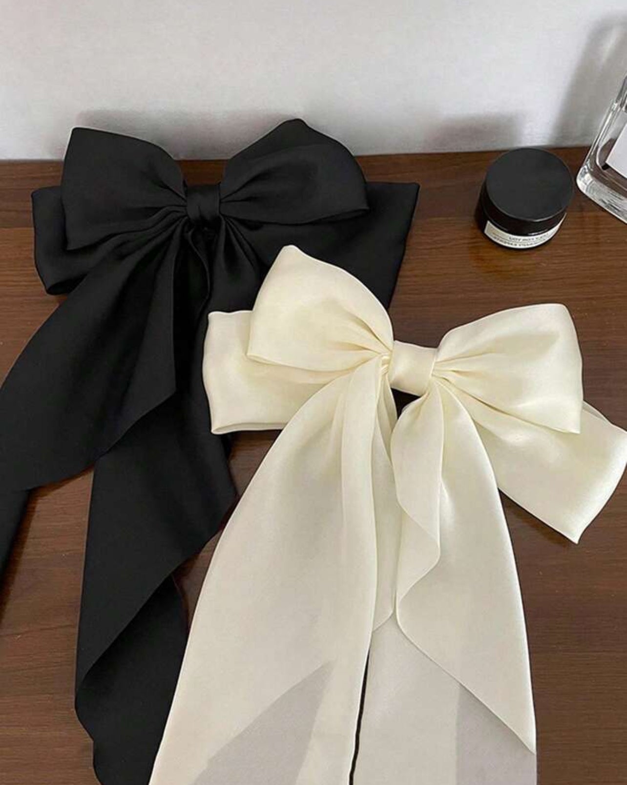 1pc Oversized Black & White Satin Bow Hair Clips, Elegant & Retro Hair Accessories, Fashion Hair Clips For Women