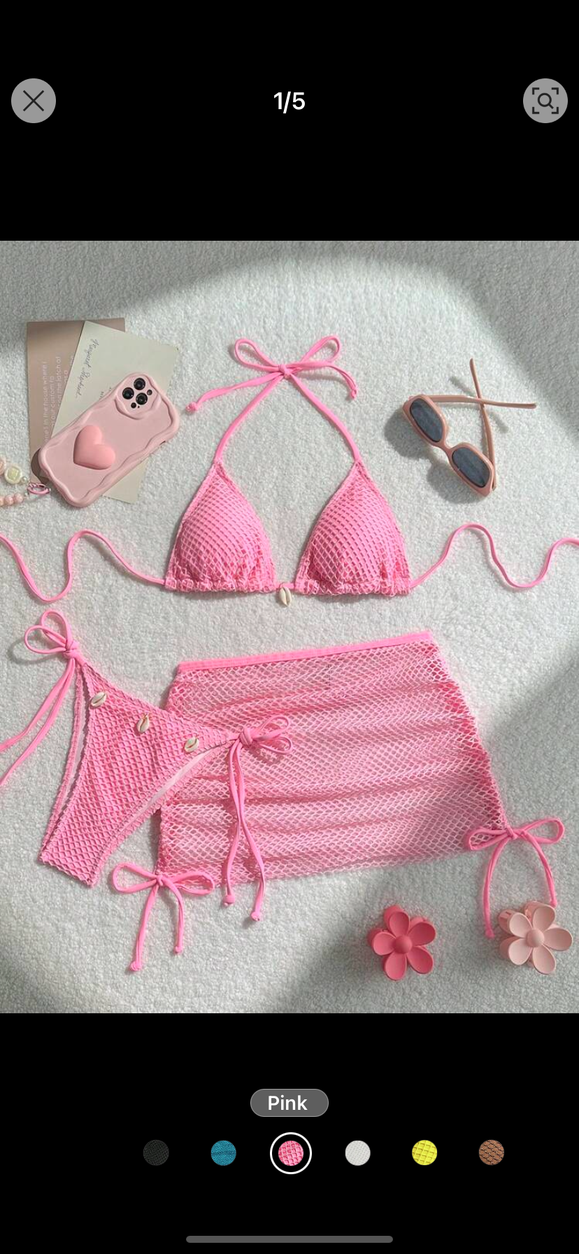 SHEIN Swim Vcay 3pcs/Set Women Solid Color Halter Neck Tie Back Bikini Top, Swimsuit Bottom And Skirt Swimsuit Set Summer