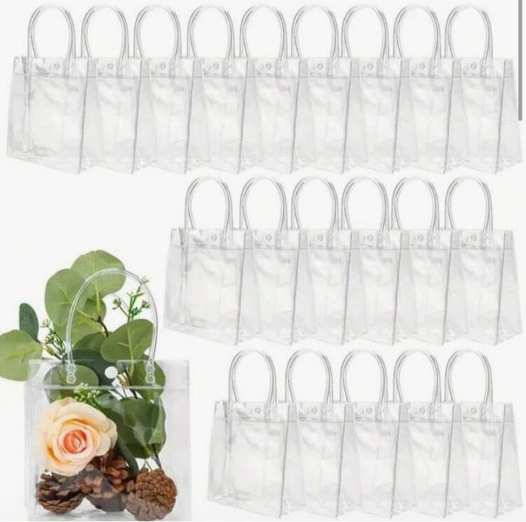 20/50pcs, Clear Plastic Gift Bags With Handle, Plastic Gift Tote Bag Clear Bag Clear Gift Favor Bags For Father's Day Boutique Wedding Birthday Baby Shower Party (7.87" X 7.87" X 3.15")
