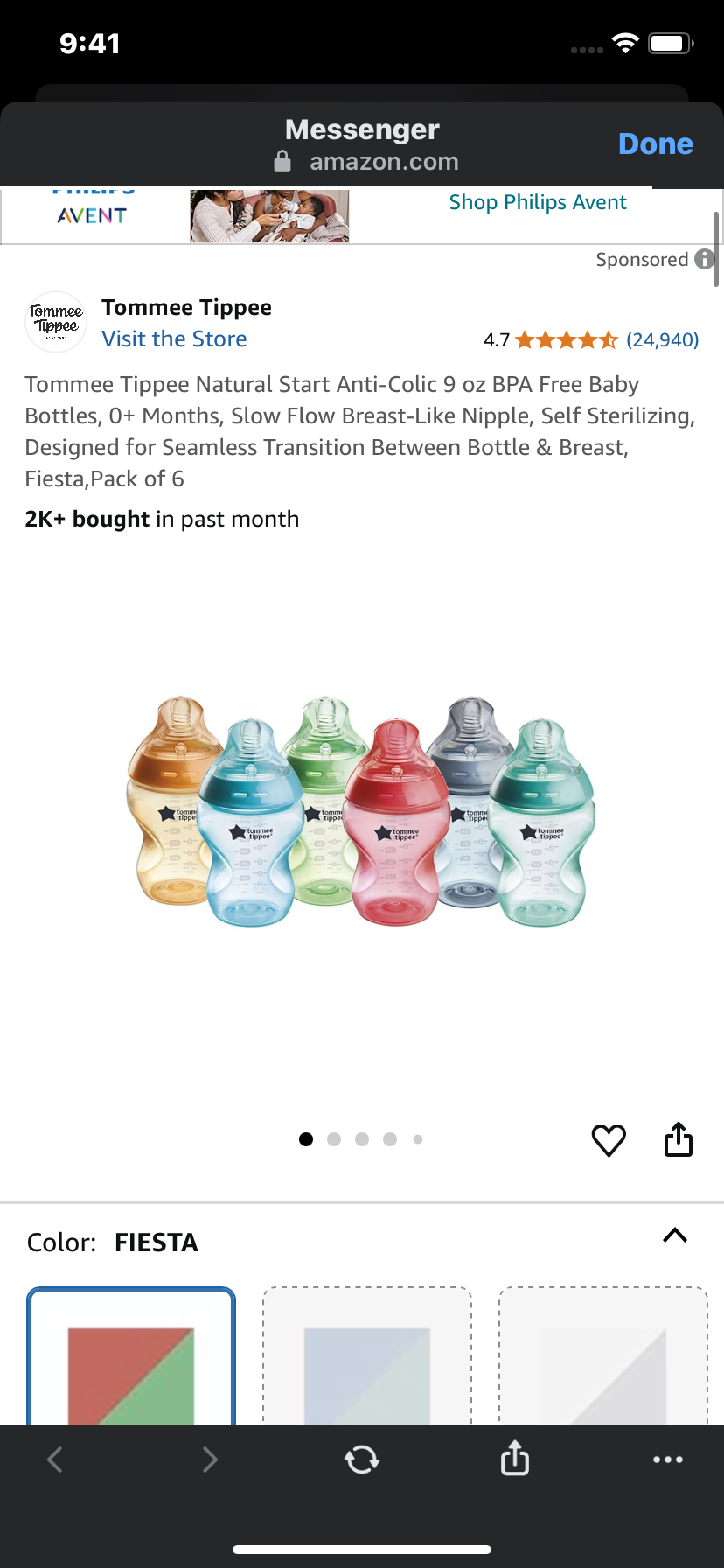 Tommee Tippee Natural Start Anti-Colic 9 oz BPA Free Baby Bottles, 0+ Months, Slow Flow Breast-Like Nipple, Self Sterilizing, Designed for Seamless Transition Between Bottle & Breast, Fiesta,Pack of 6