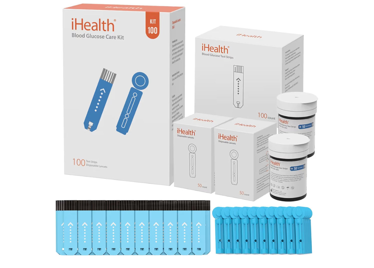 iHealth Blood Glucose Test Strips 100 Count, Lancets for Diabetes Management 100 Count, Compatible with iHealth Blood Glucose Monitor Only