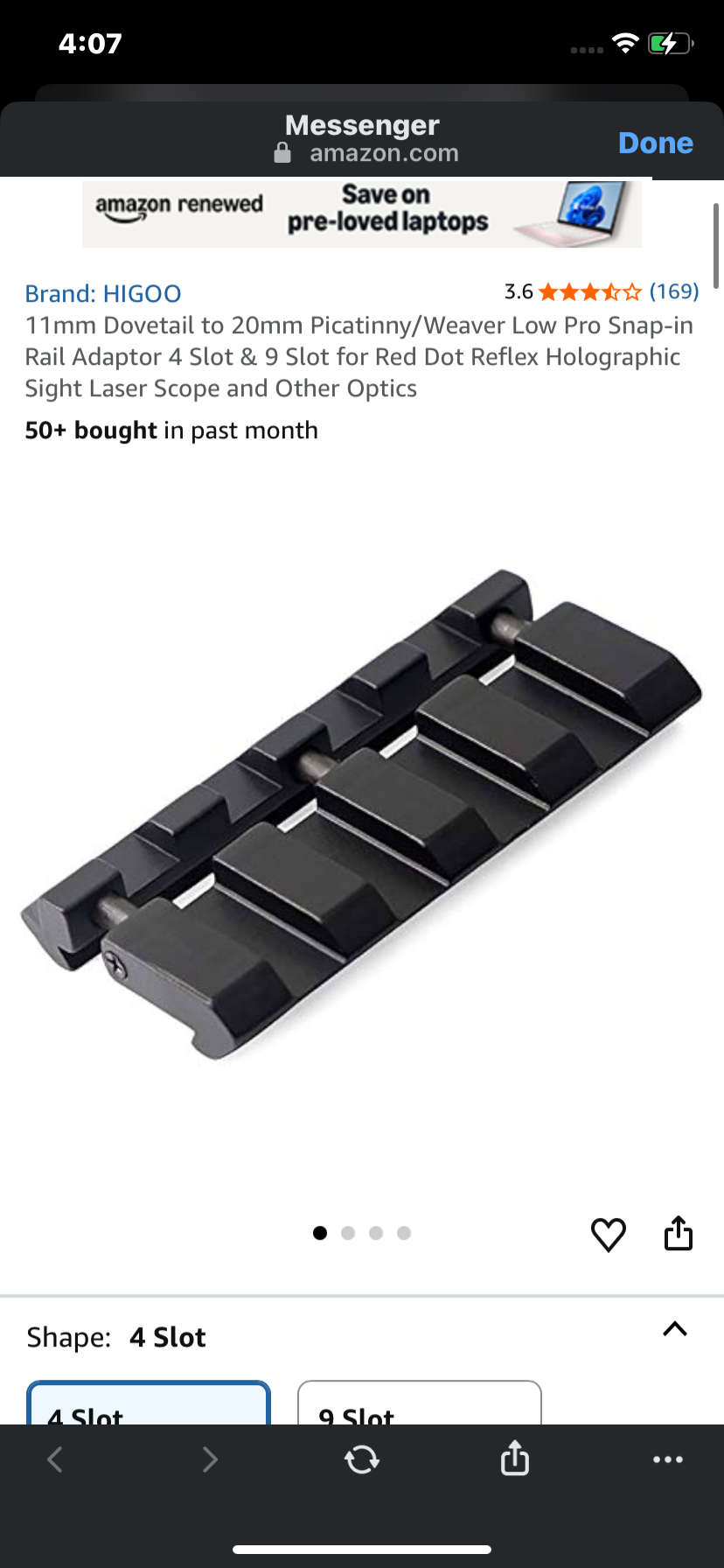11mm Dovetail to 20mm Picatinny/Weaver Low Pro Snap-in Rail Adaptor 4 Slot & 9 Slot for Red Dot Reflex Holographic Sight Laser Scope and Other Optics