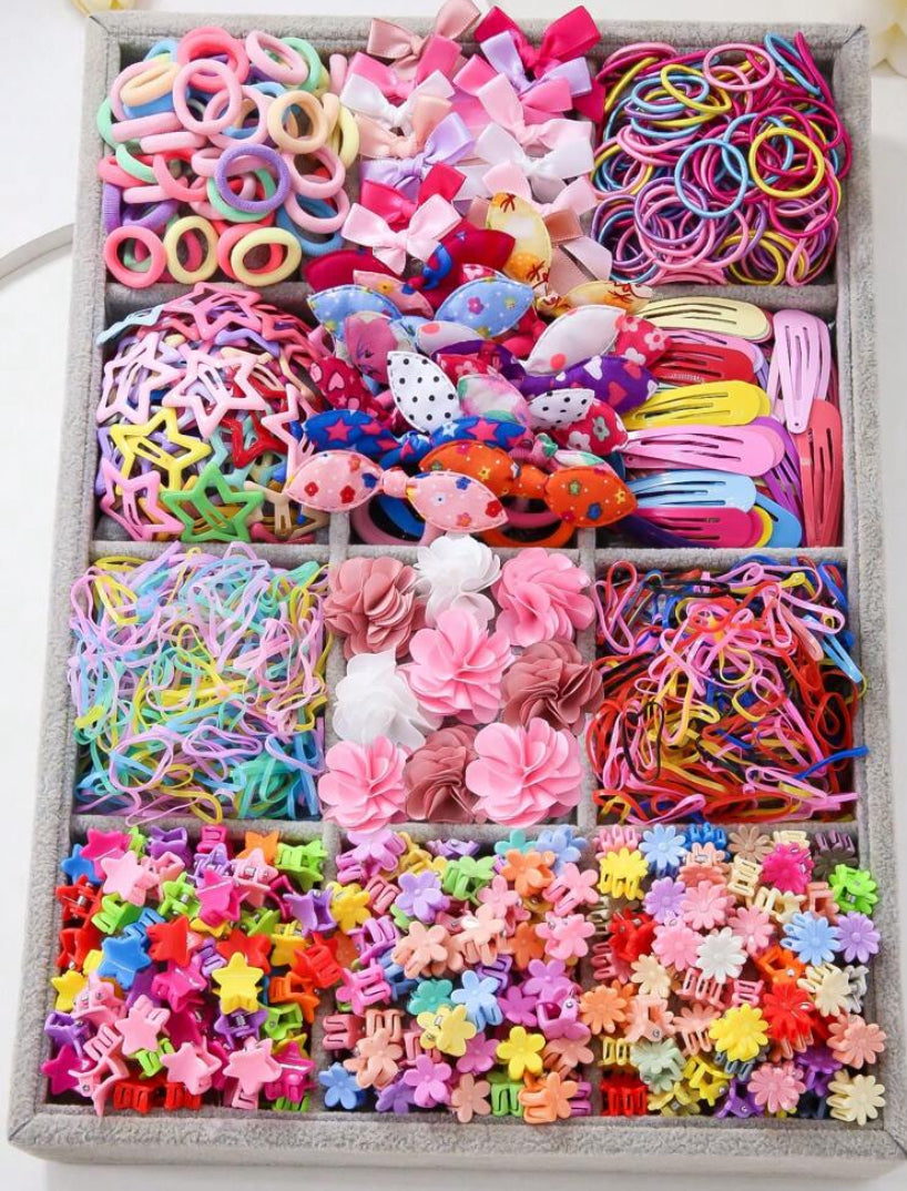 870pcs Girls Bow, Flower, Star Minimalist Cute Princess Hair Accessories Set - Hair Ties, Clips, Barrettes, Ideal For Everyday Use And Gift