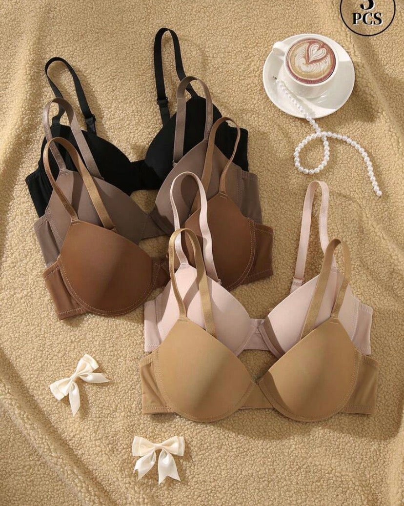 DesireSculpt 5pcs/Set Women's Solid Color Comfortable Breathable Simple Design Underwear With Steel Rings