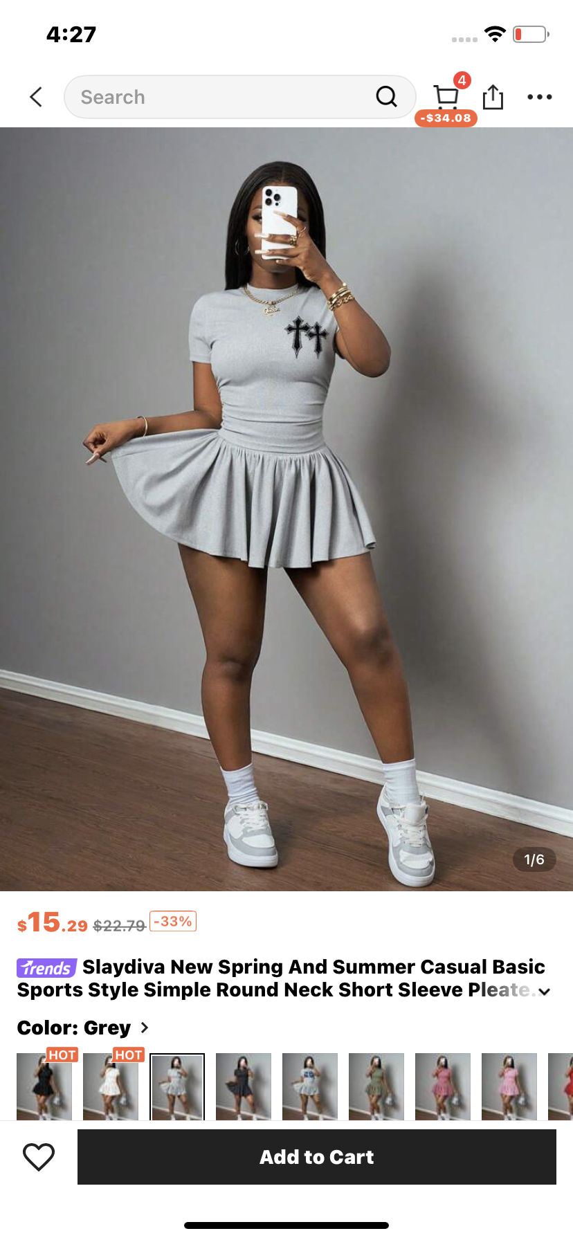 Slaydiva New Spring And Summer Casual Basic Sports Style Simple Round Neck Short Sleeve Pleated Shoulder Short T-Shirt + A-Line Umbrella Skirt Shoulder Back Medium And Long Black Cross Short Print Light Gray Pit Stripe Knitted Fabric Female Two Pieces Sui