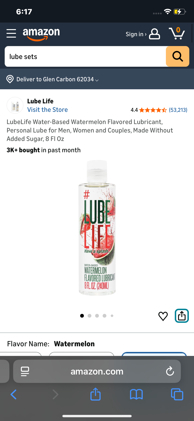 LubeLife Water-Based Watermelon Flavored Lubricant, Personal Lube for Men, Women and Couples, Made Without Added Sugar, 8 Fl Oz