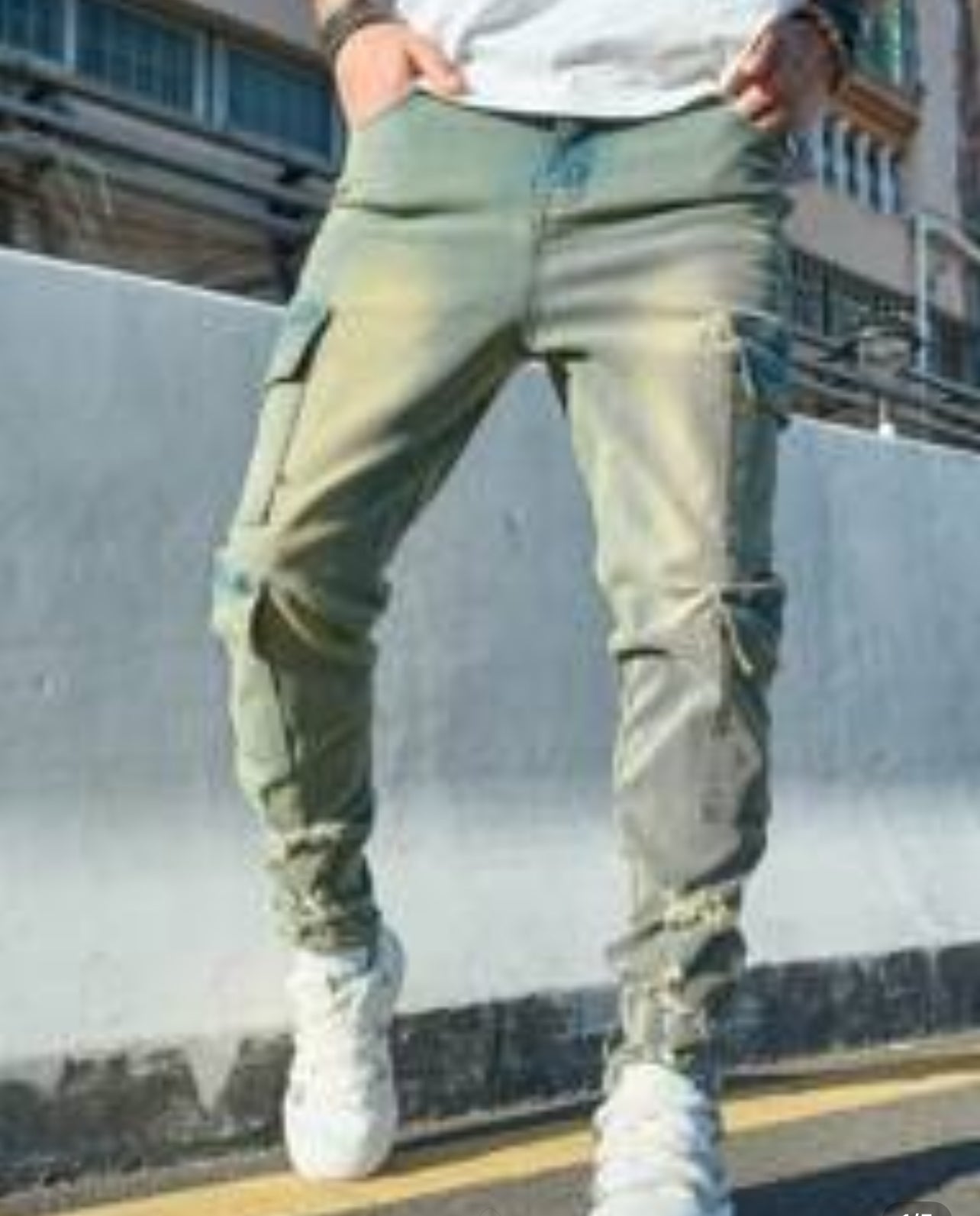 Men's Vintage Cargo Jeans, Casual Slim Fit Stretch Washed Multi-Pockets Skinny Pants