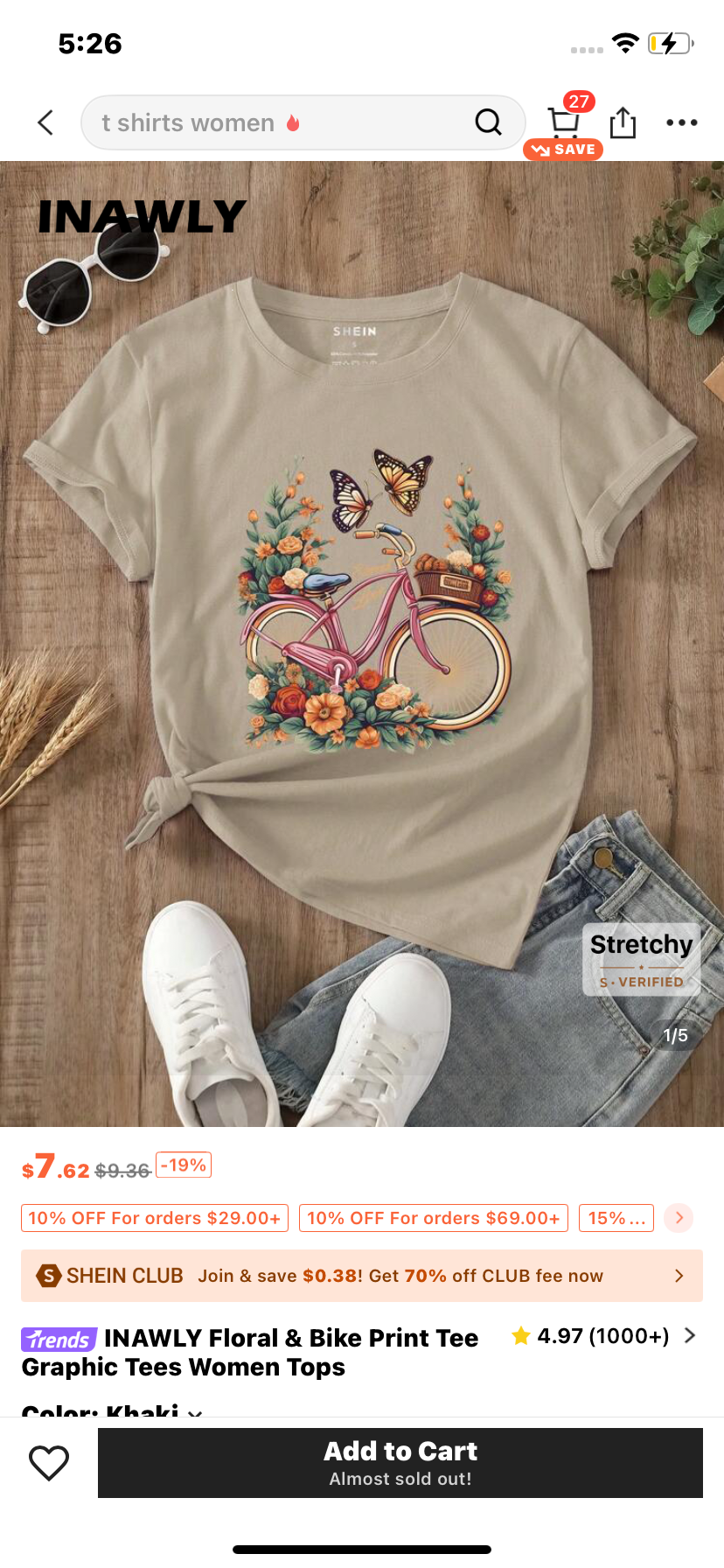 INAWLY Floral & Bike Print Tee Graphic Tees Women Tops