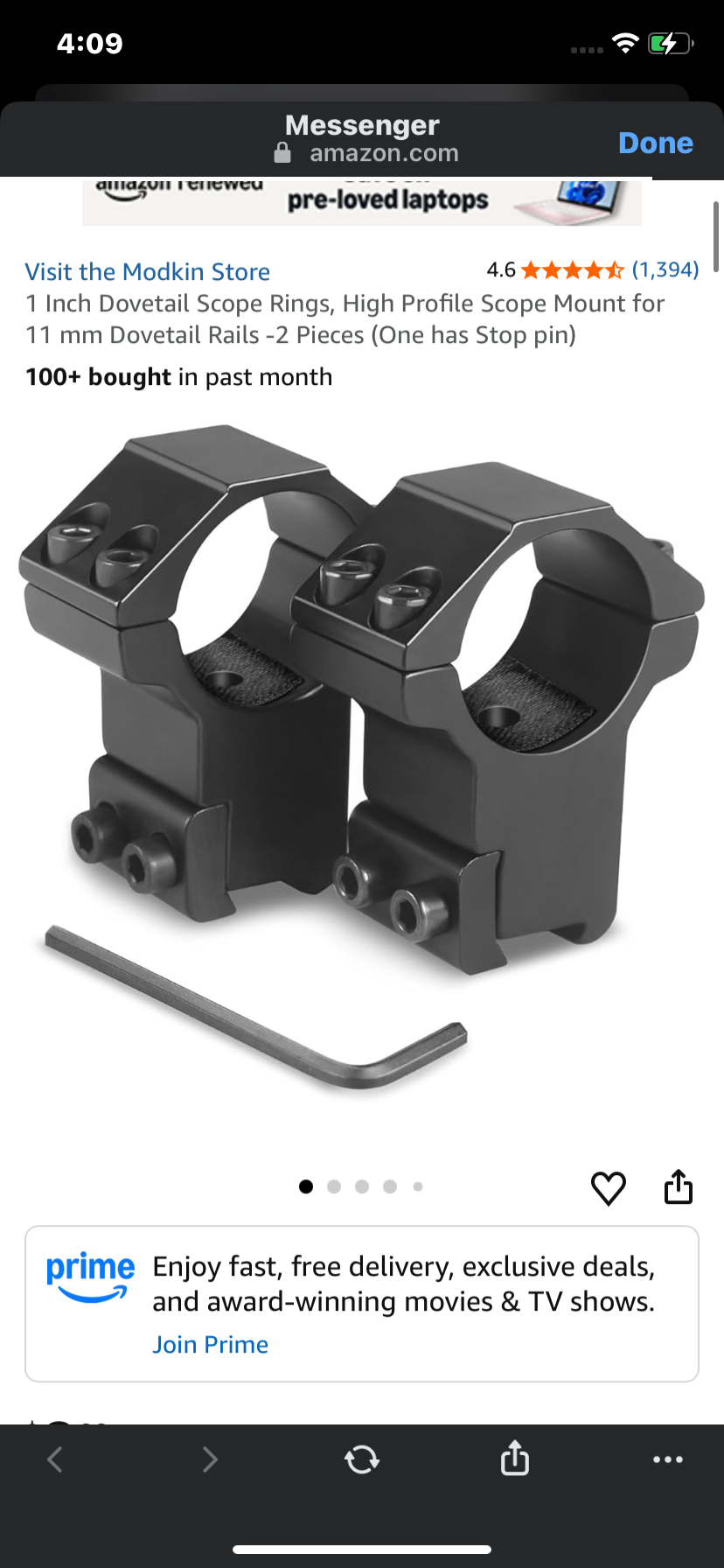 1 Inch Dovetail Scope Rings, High Profile Scope Mount for 11 mm Dovetail Rails -2 Pieces (One has Stop pin)