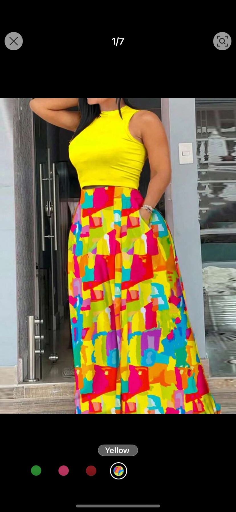 SHEIN Slayr Plus Size Elegant & Holiday Casual Net Yellow Sleeveless Vest And Wide Leg Pants, Color-Blocked Tie Dye Printed Women's 2-Piece Set, Pride, Summer
