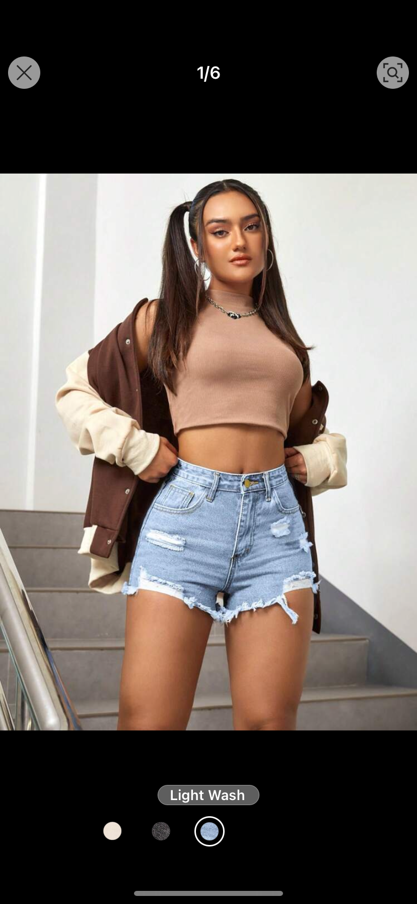 SHEIN EZwear High Waist Ripped Raw Trim Denim Shorts