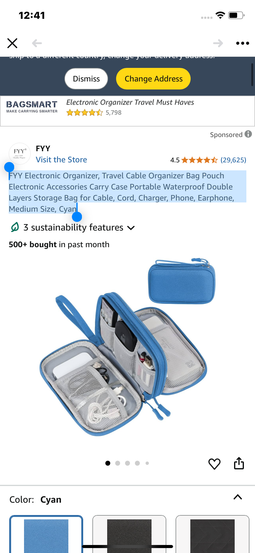 FYY Electronic Organizer, Travel Cable Organizer Bag Pouch Electronic Accessories Carry Case Portable Waterproof Double Layers Storage Bag for Cable, Cord, Charger, Phone, Earphone, Medium Size, Cyan