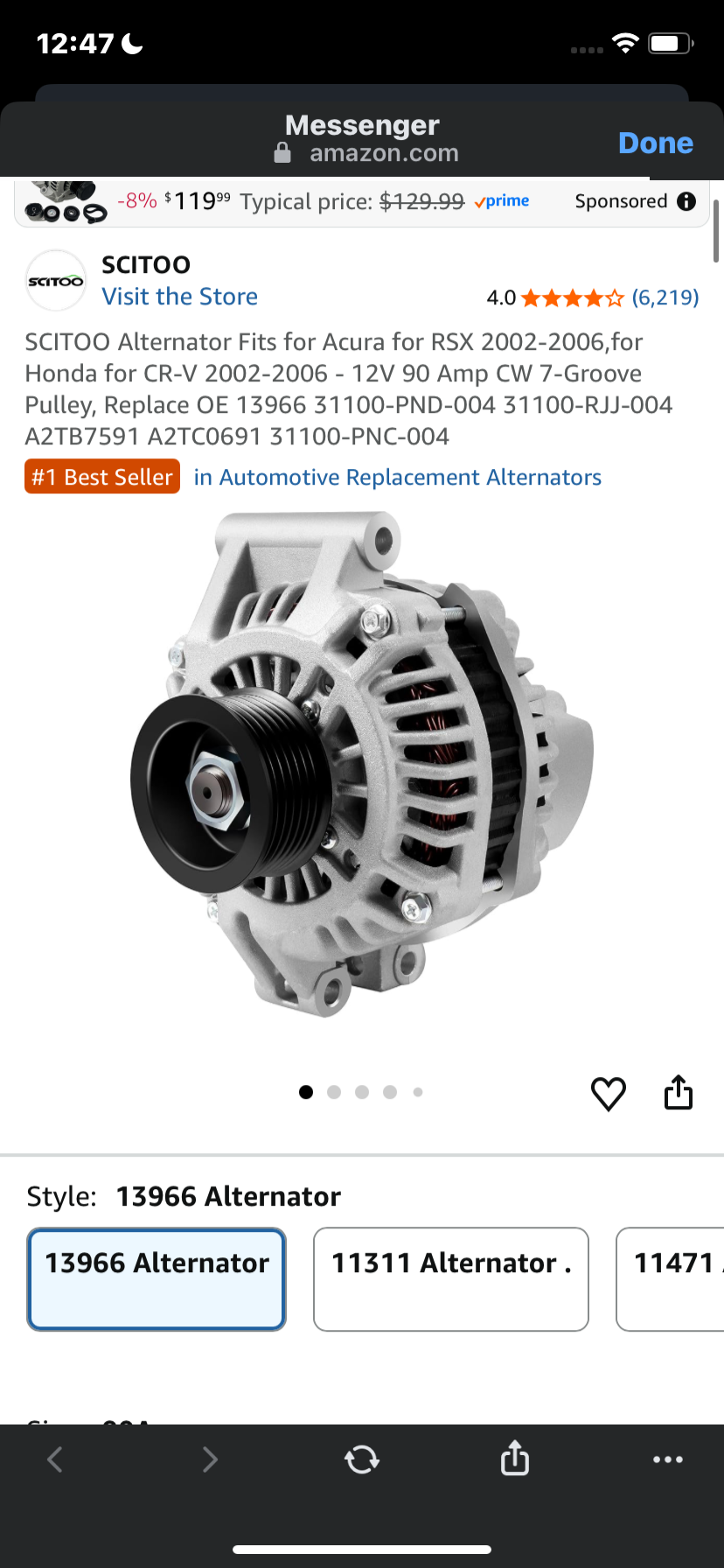 SCITOO Alternator Fits for Acura for RSX 2002-2006,for Honda for CR-V 2002-2006 - 12V 90 Amp CW 7-Groove Pulley, Replace OE 13966 31100-PND-004 31100-RJJ-004 A2TB7591 A2TC0691 31100-PNC-004