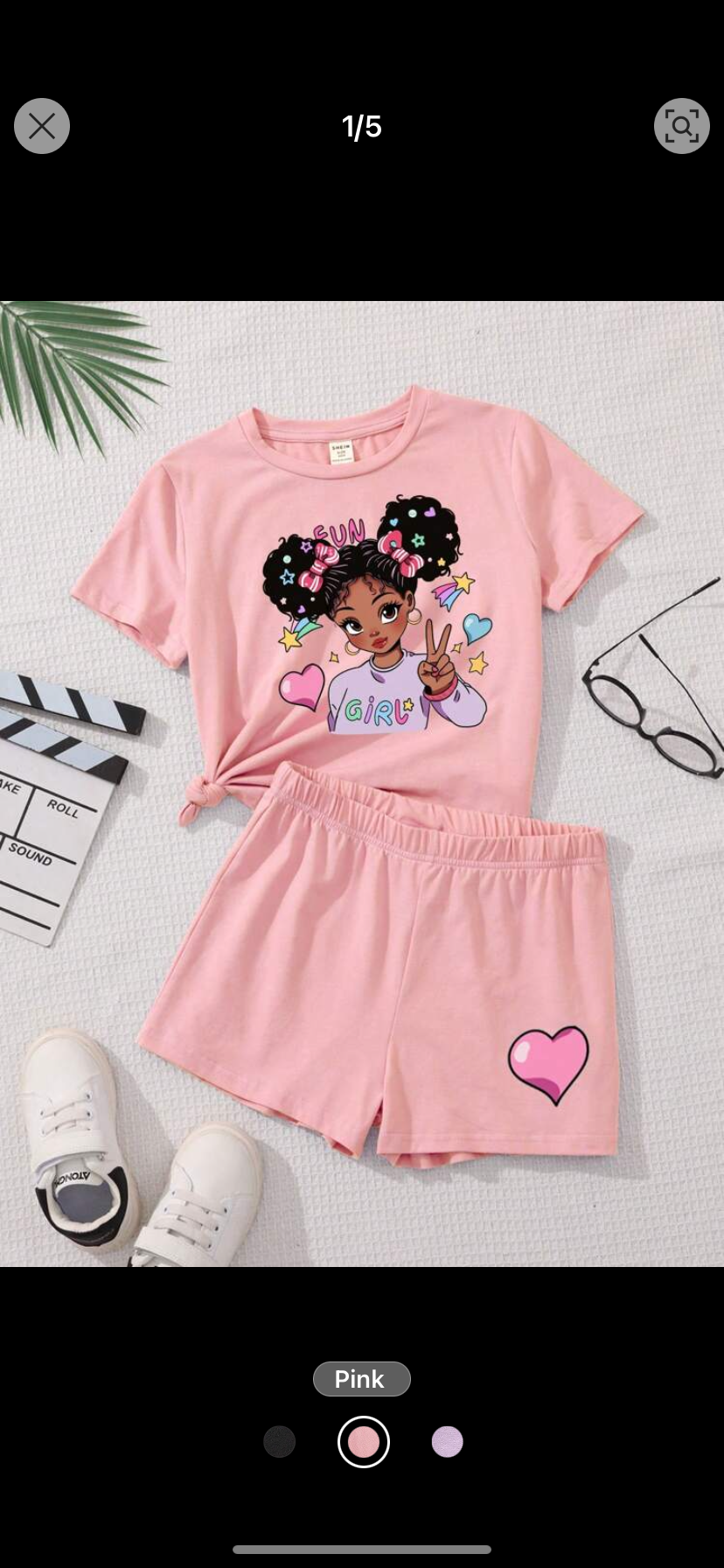 SHEIN Tween Girl Casual Simple Cartoon Girl Pattern Short Sleeve Top And Shorts 2-Piece Set, Suitable For Summer
