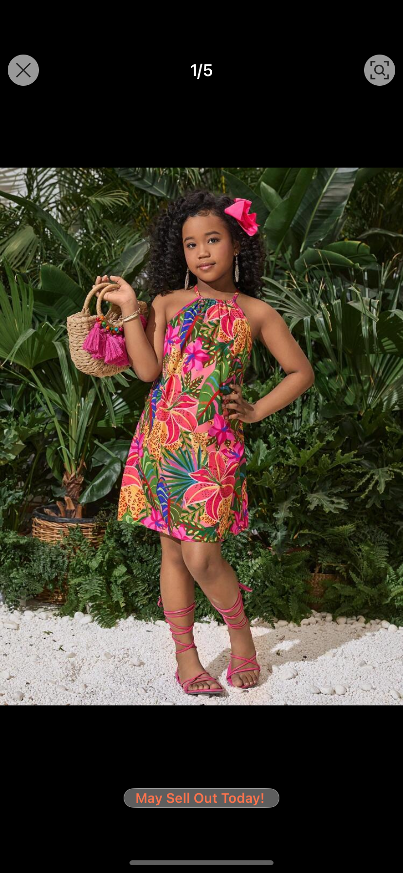 SHEIN SLAYR KIDS Tween Girls' Vacation Casual Fashion Chiffon Ditsy Floral Halter Dress