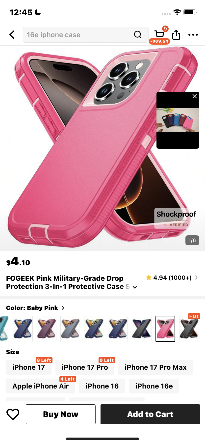 FOGEEK Pink Military-Grade Drop Protection 3-In-1 Protective Case Shock-Proof, Anti-Fall, Anti-Slip, Heavy Duty Multi-Layer Phone Cover Waterproof Scratch Resistant, International Version, Not The Domestic Version Spring