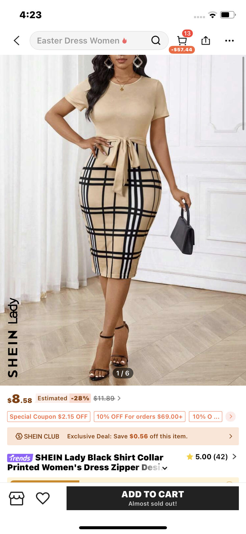 SHEIN Lady Black Shirt Collar Printed Women's Dress Zipper Design Slim Fit Women's Dress