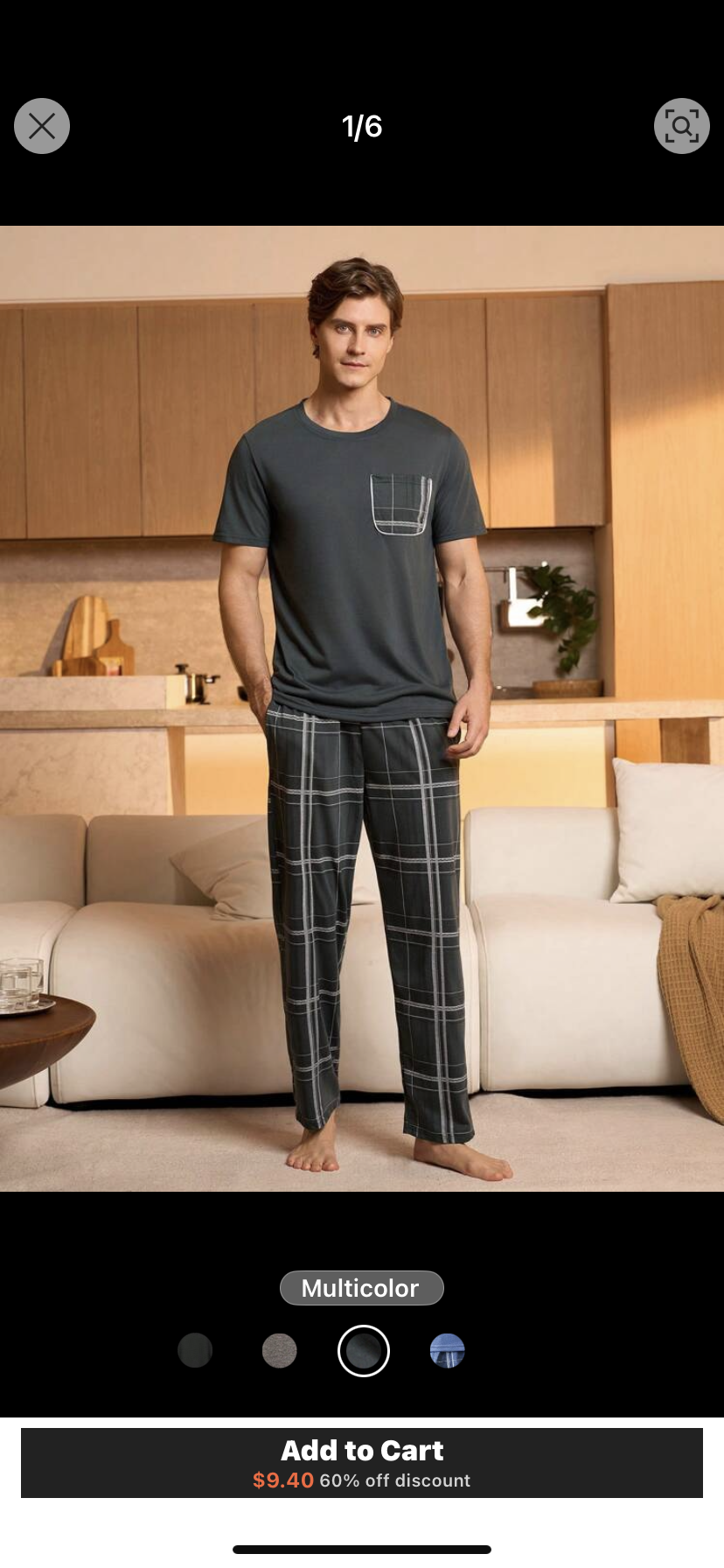 Manfinity Underwear&Sleepwear Basics Men's Plaid Print Short Sleeve Top And Pocketed Pants Pajama Set