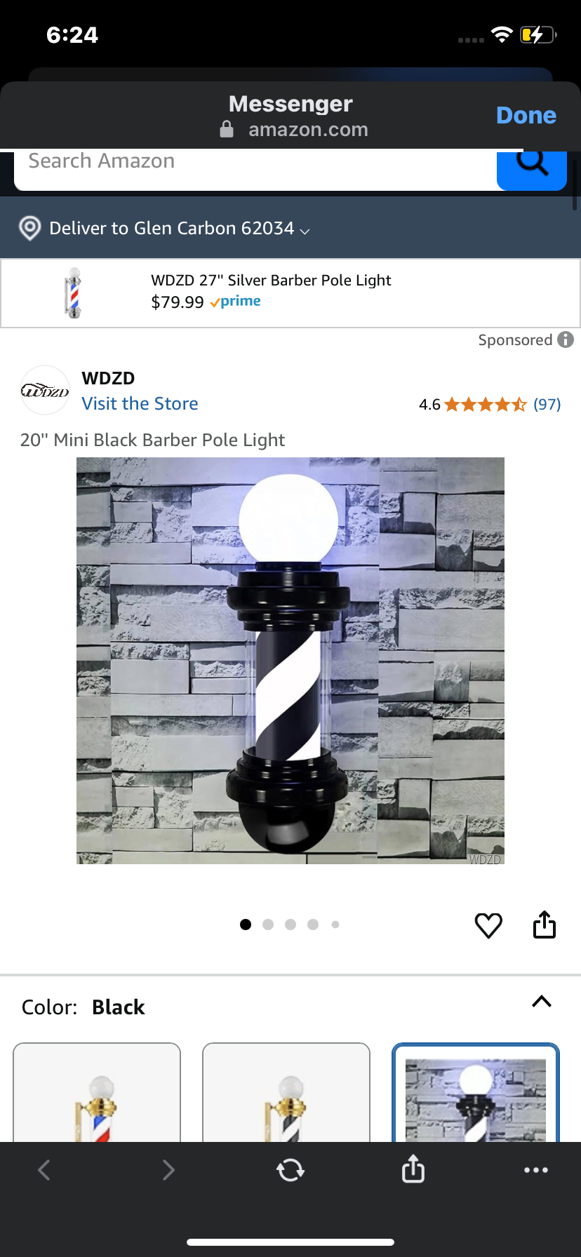 20'' Mini Black Barber Pole Light