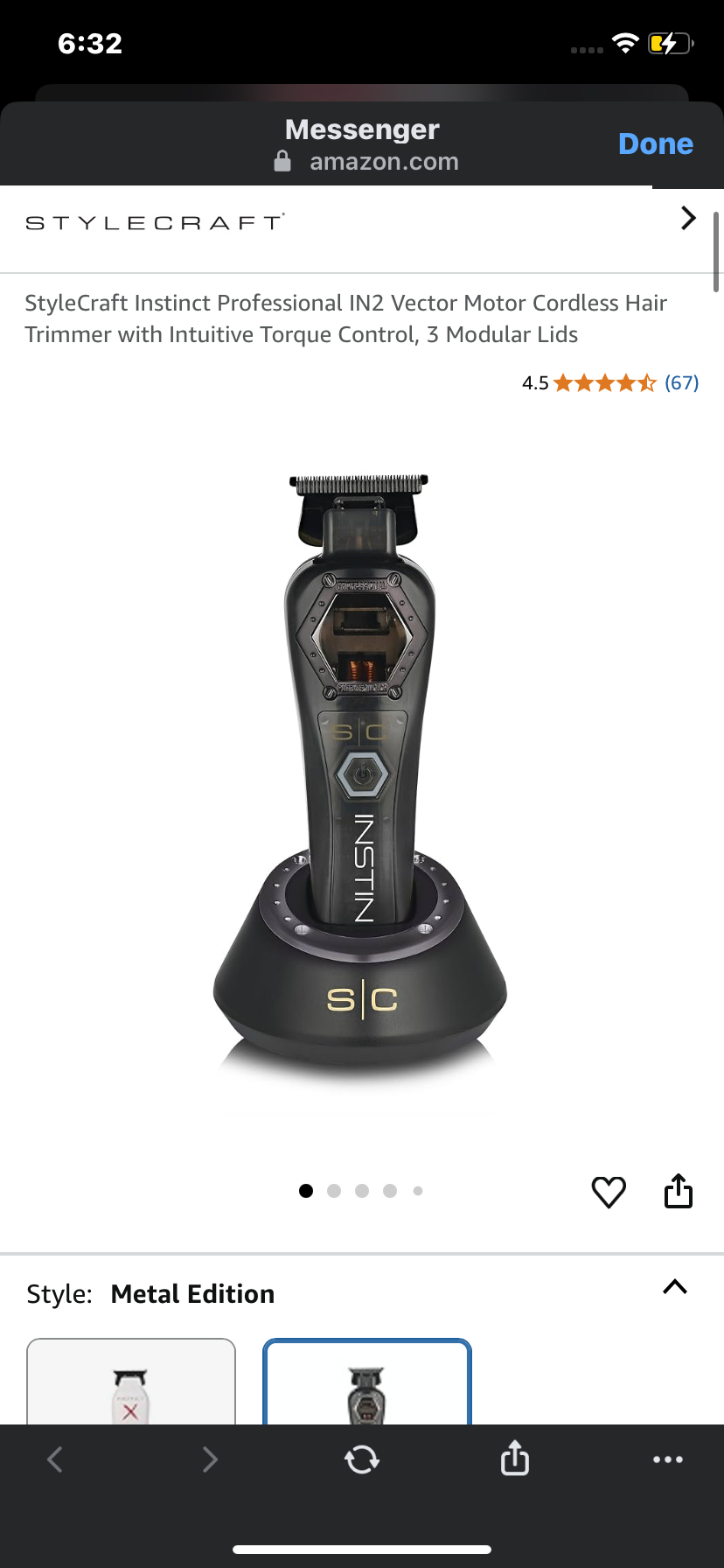 StyleCraft Instinct Professional IN2 Vector Motor Cordless Hair Trimmer with Intuitive Torque Control, 3 Modular Lids