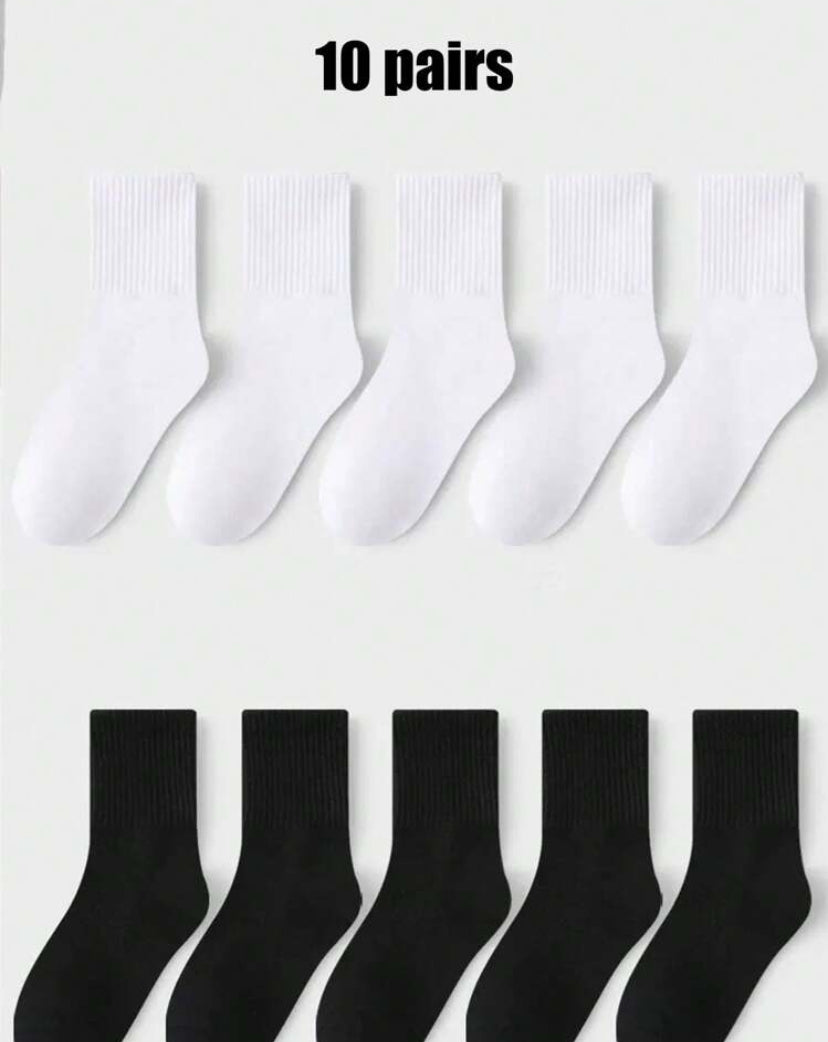 10 Pairs Of Solid Color Spring And Summer Breathable, Sweat Absorbing, And Odor Resistant Sports Socks