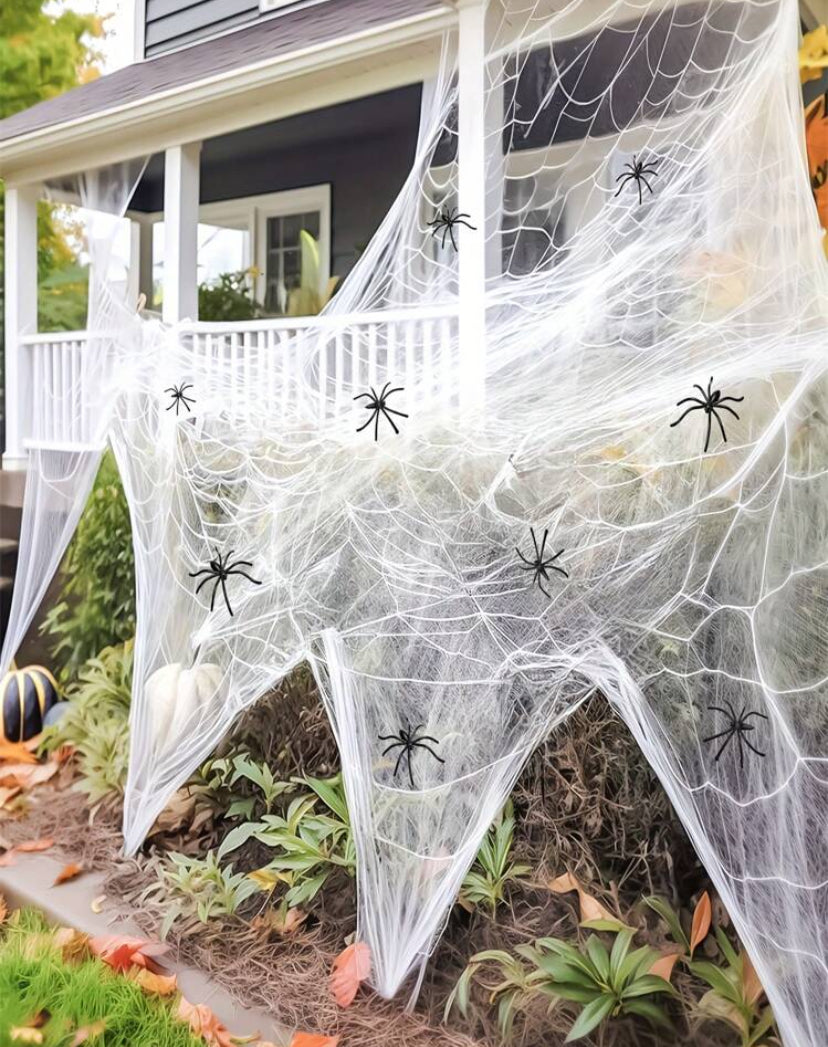 1pc,20/40/60g Spider Webs Halloween Decorations Bonus With Fake Spiders, Super Stretch Cobwebs For Halloween Indoor And Outdoor Party Supplies Fall Autumn