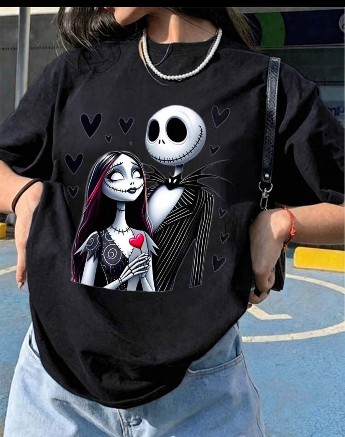 Disney Black Gothic Skeleton Couple Print T Shirt Women Summer Casual Short Sleeve Top Harajuku Streetwear Hip Hop Tee Plus Size