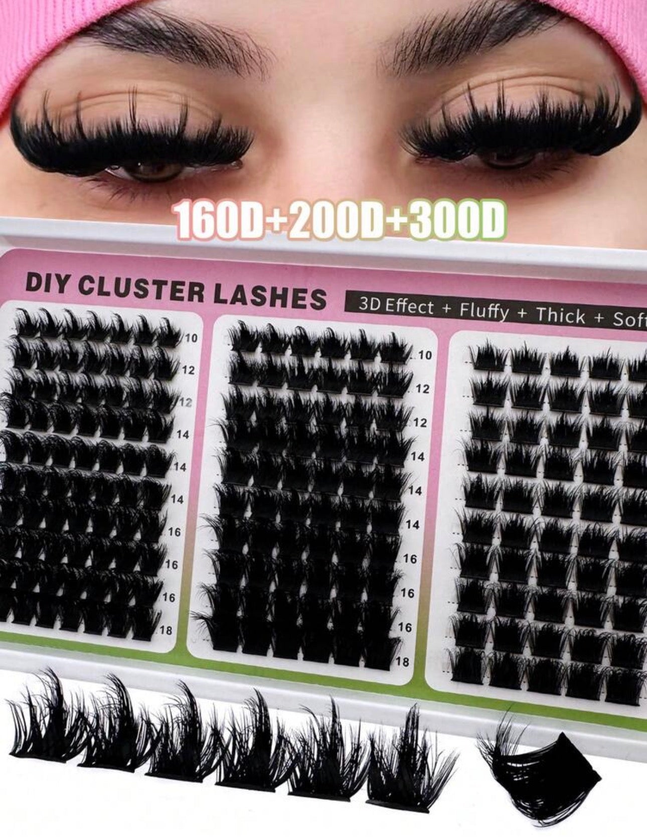 300D+200D+160D/160D+100D+60D Spikes Lash Cluster Eyelash Extensions 180pcs/260pcs Thick Spiky Individuals Lashes 10-18mm Mega Wispy Eyelash Extension Fluff D/DD Curly Lash Extension Unique Spiky Cluster Individuals Fairy Cluster Lashes Mink Lashes