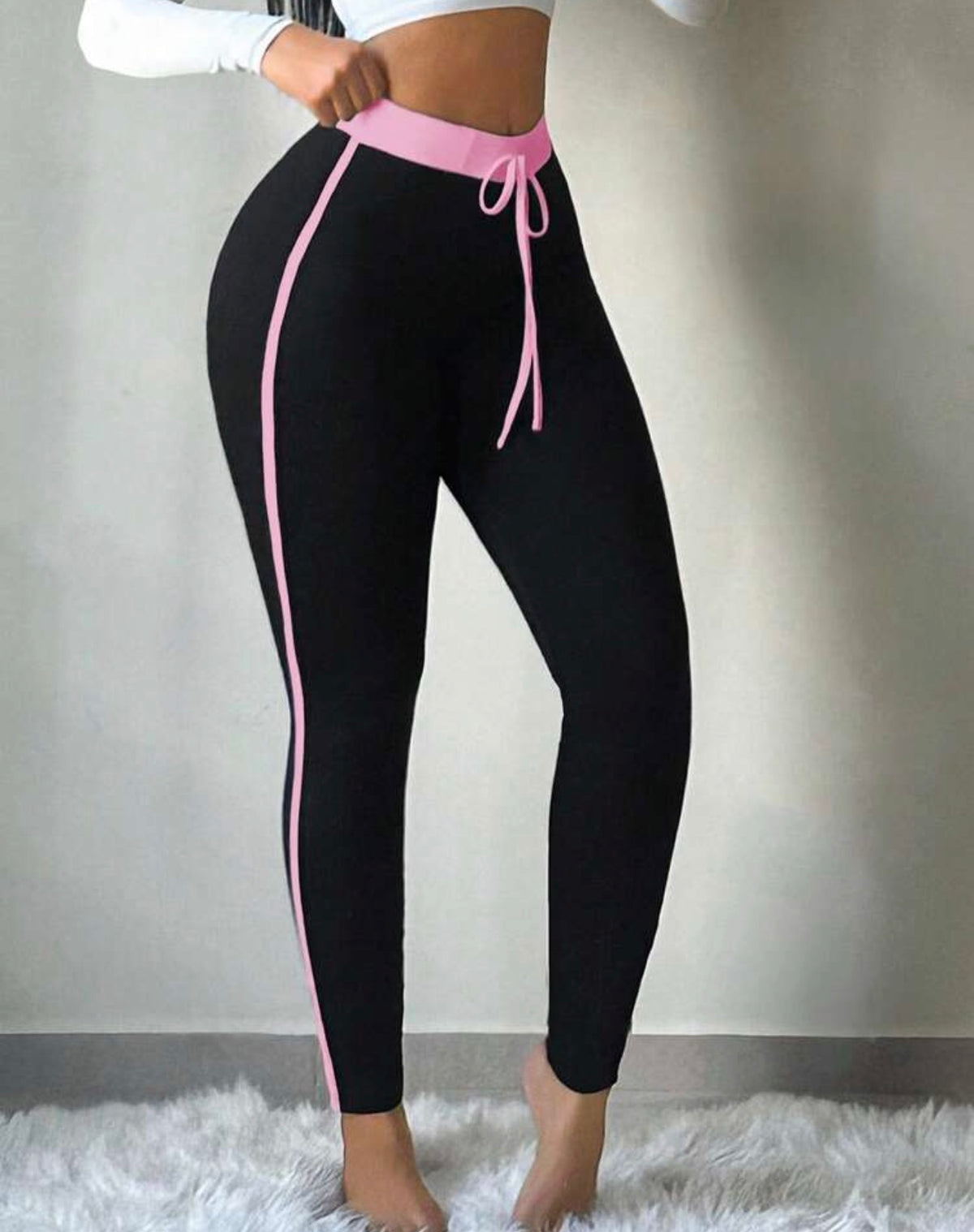SHEIN SXY Sexy & Casual High Stretch Black & White Patchwork Women's Long Leggings, Suitable For Autumn/Winter
