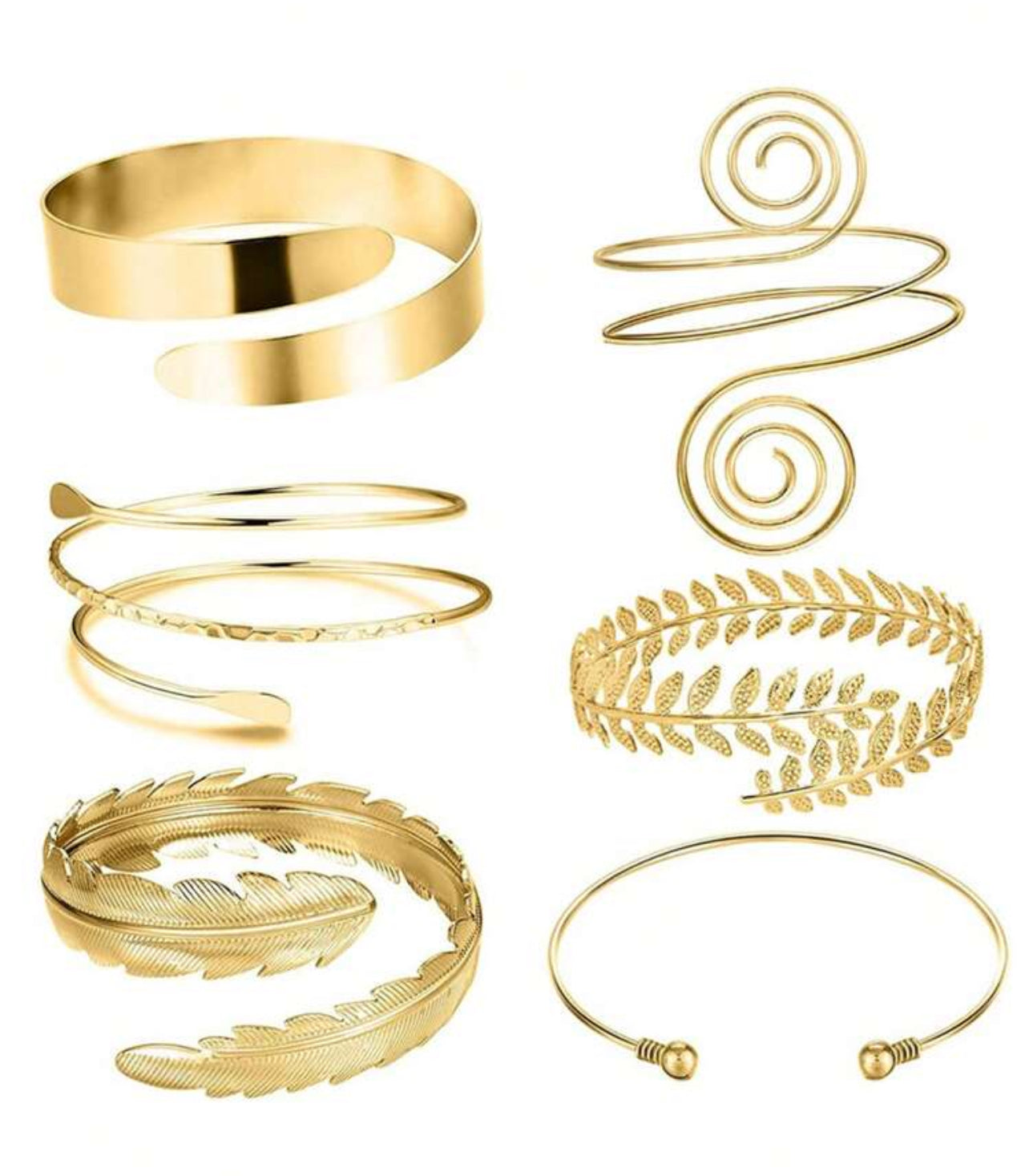 6pcs Personalized Exaggerated Leaf Bangle Geometric Metal Arm Cuff