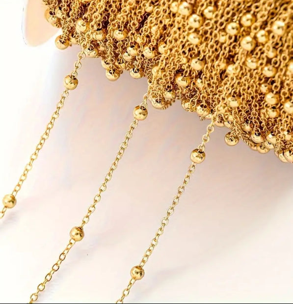 2-Meter Stainless Steel Beaded Cross Chain - DIY Jewelry Making Supplies for Necklaces & Bracelets, Fashionable Golden & Silvery Tones