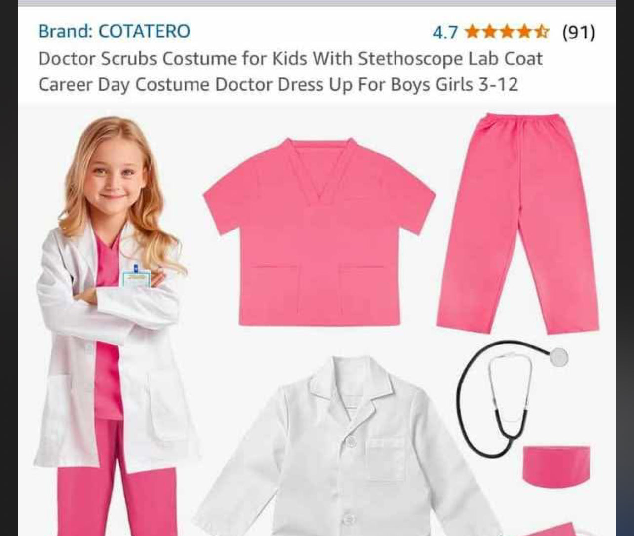 Doctor Scrubs Costume for Kids With Stethoscope Lab Coat Career Day Costume Doctor Dress Up For Boys Girls 3-12