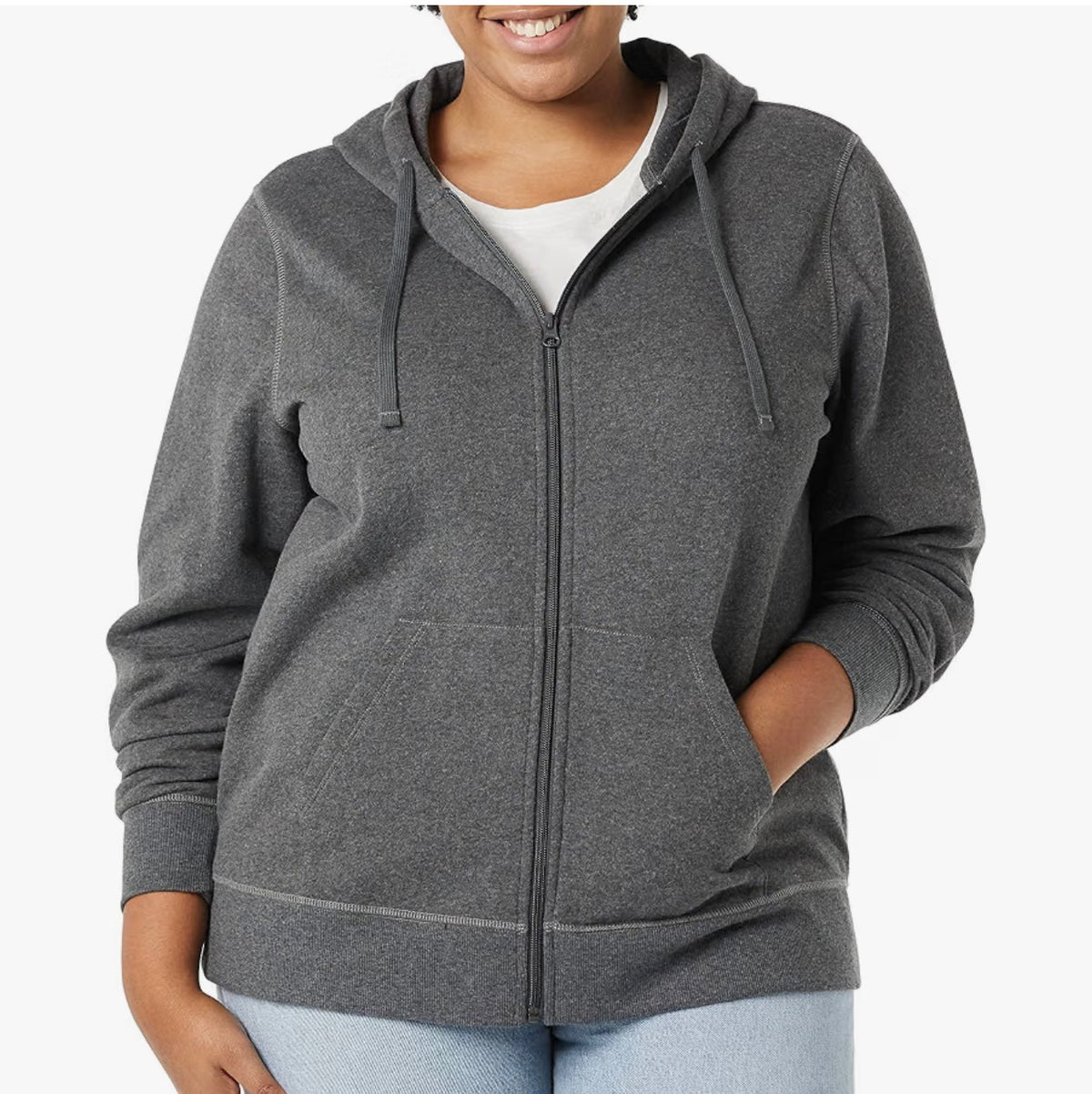 Amazon Essentials Women's Midweight Fleece Full-Zip Hoodie with Drawstring