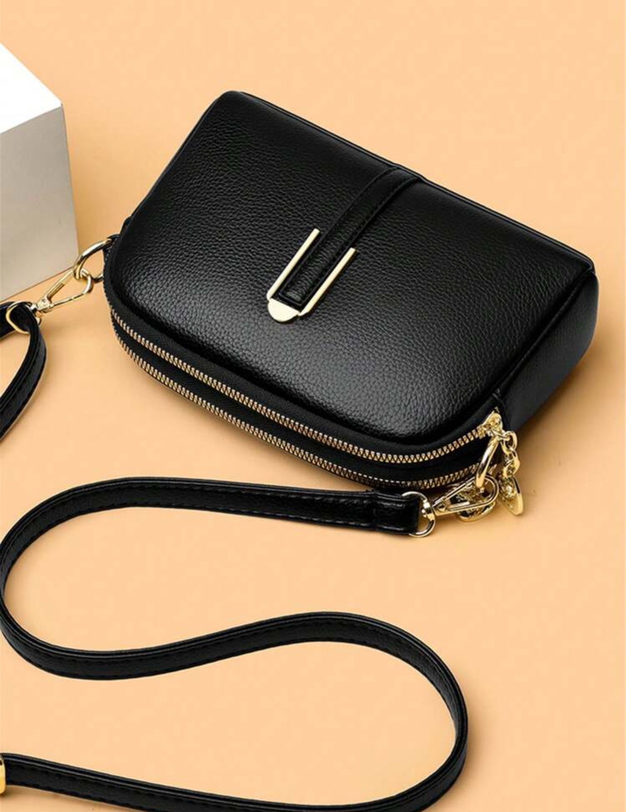 2-Layer Zipper Diagonal Shoulder Bag, Fashionable PU Soft Leather Women's Handbag, Simple Versatile Clutch, Middle-Aged Women's Bag, One Shoulder Small Purse