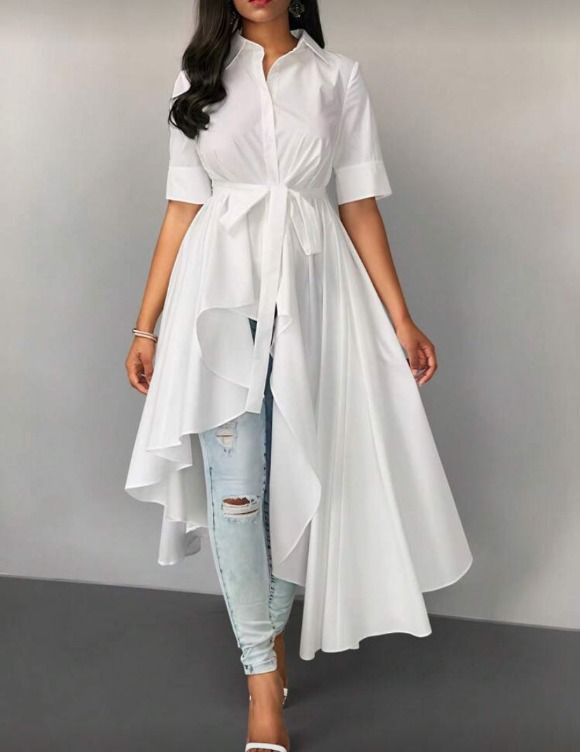 Lyxana Long Length Casual Women Shirt With Draped Design