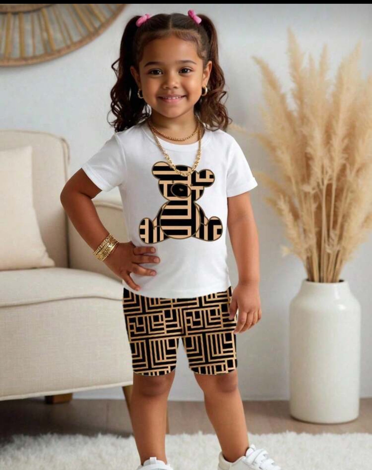 Toddler Girl Casual & Fashionable Creative Cartoon Cute Blue Rabbit Print Letter Slogan Basic Short Sleeve T-Shirt & Bike Shorts Set, Sibling Outfits Matching Outfits (2 Sets/Pieces Sold Separately)