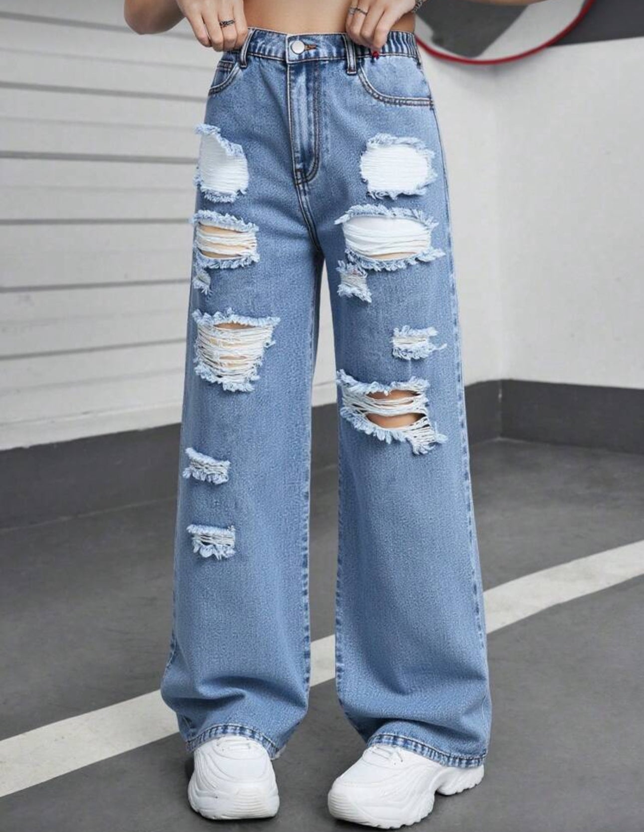 Sensorimotor Kids Teen Girl Distressed Washed Loose Fit Wide Leg Casual Jeans, American Vintage Aesthetic, School, Campus, College Fall Winter