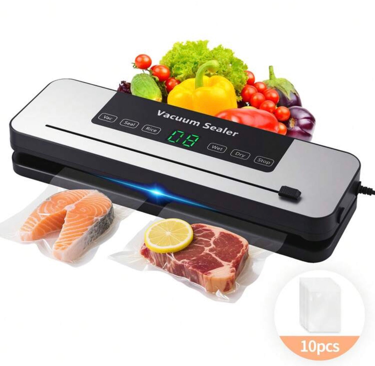 Senmeo 2025 Powerful Vacuum Sealer Machine | Compact Design | One-Touch Automatic | Seal In 10-20 Seconds | Dry, Moist, Wet, And Cold Modes | With 10 Vacuum Bags & Built-In Cutter (Grey)