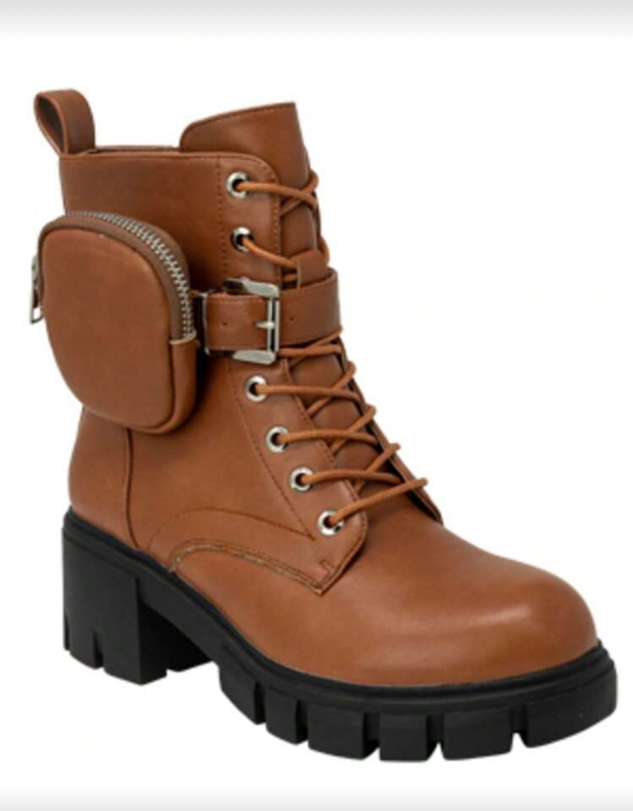Women's Faux Leather Combat Ankle Boots Chunky Lug Sole Lace-Up Booties With Zippered Side Pouch Buckle Strap Platform Heel Edgy Streetwear Punk Style Autumn Winter Fashion Shoes